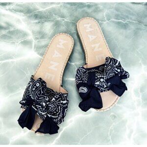 MANEBI Blue Bandana Print Slide Sandals Size 10